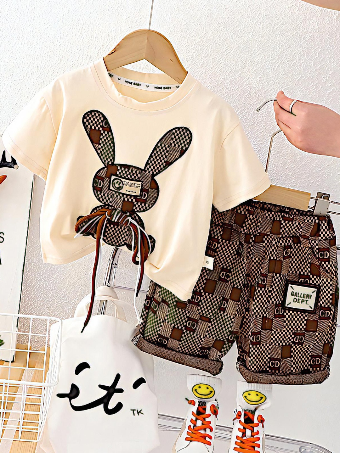 

BAESD Kids Teddy Bear Printed Pure Cotton T-Shirt With Shorts, Beige