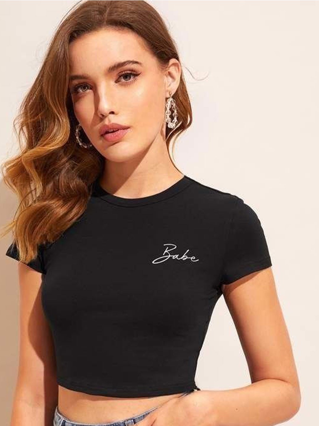 

sollobell Print Cotton Crop Top, Black