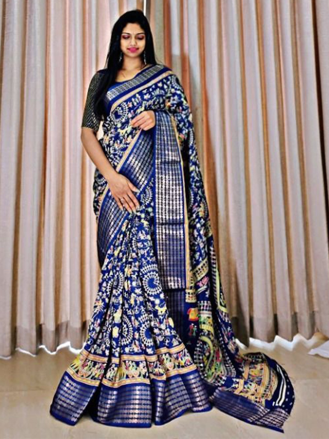 

Upalksh Ethnic Motifs Woven Design Zari Jamdani Saree, Blue