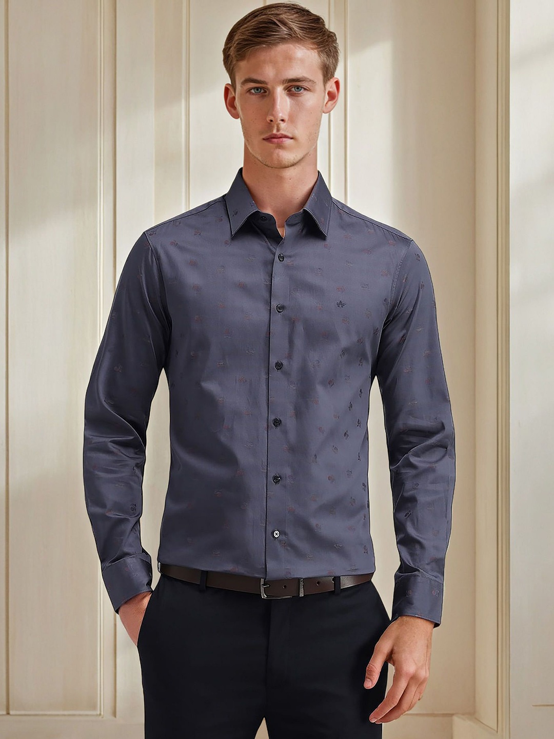 

Arrow Men Classic Slim Fit Spread Collar Solid Cotton Casual Shirt, Grey