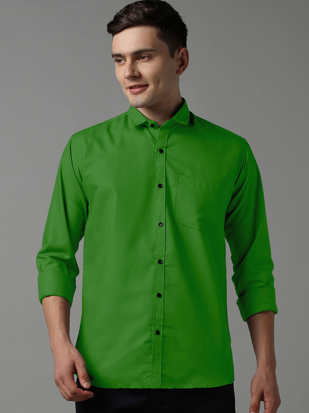 

WOXEN Men Original Fit Spread Collar Solid Cotton Formal Shirt, Green
