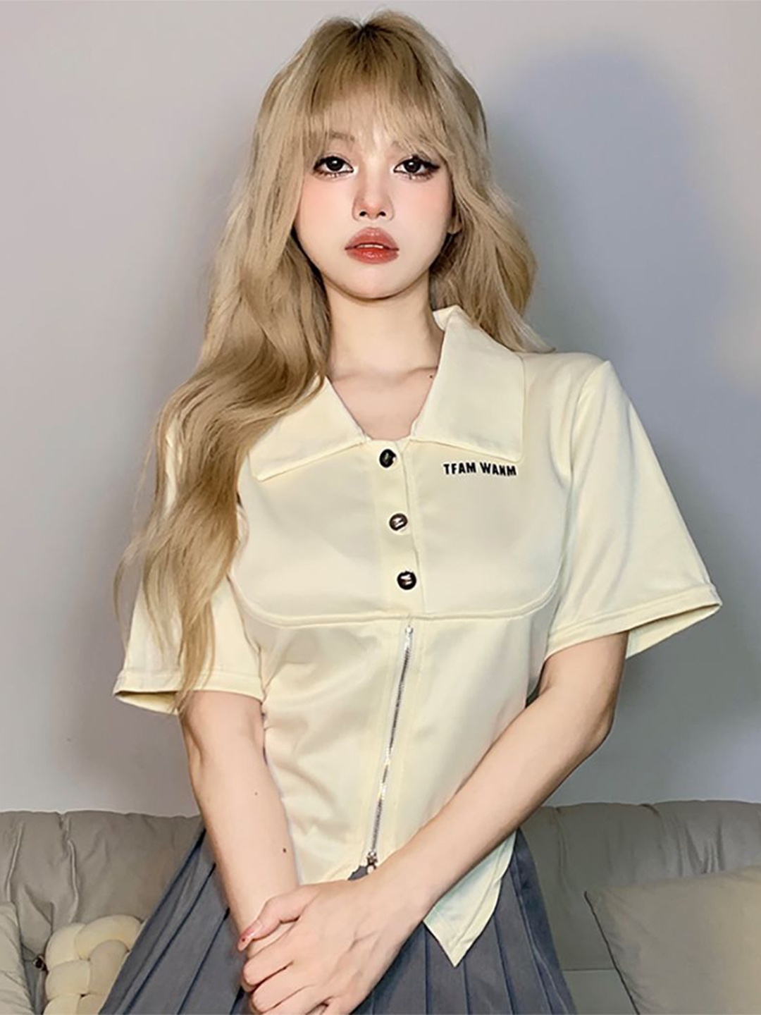 

StyleCast x Revolte Women Shirt Style Top, Beige