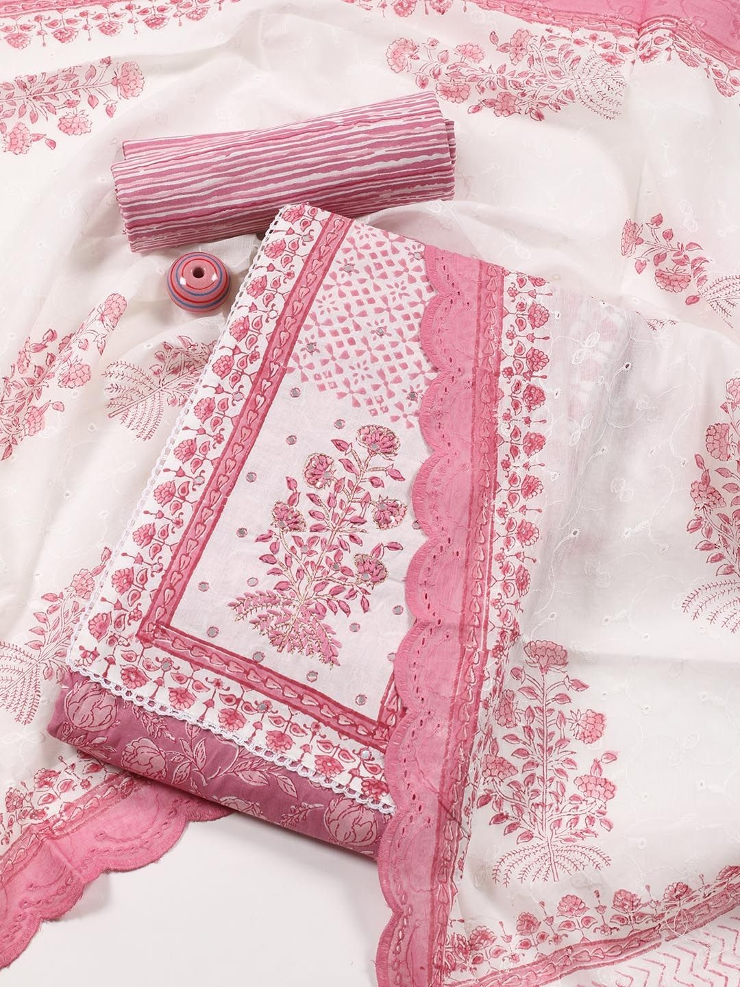 

Meena Bazaar Printed Unstitched Dress Material, Pink