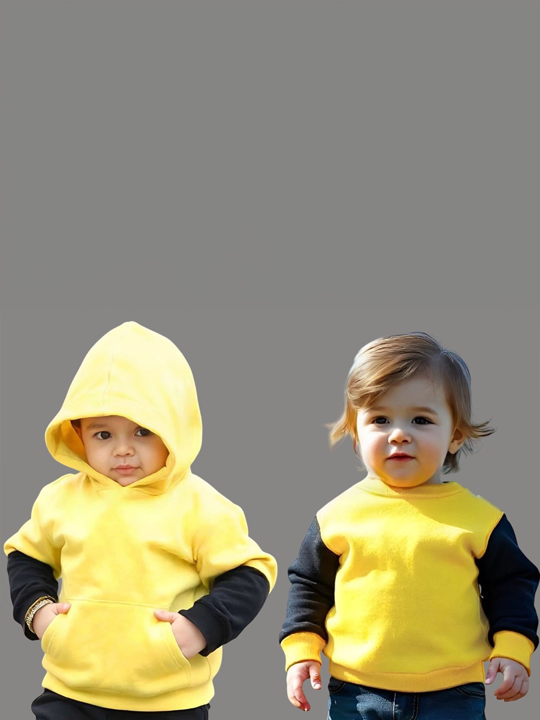 

BAESD Kids Pack of 2 Colourblocked Cotton Sweatshirt, Yellow