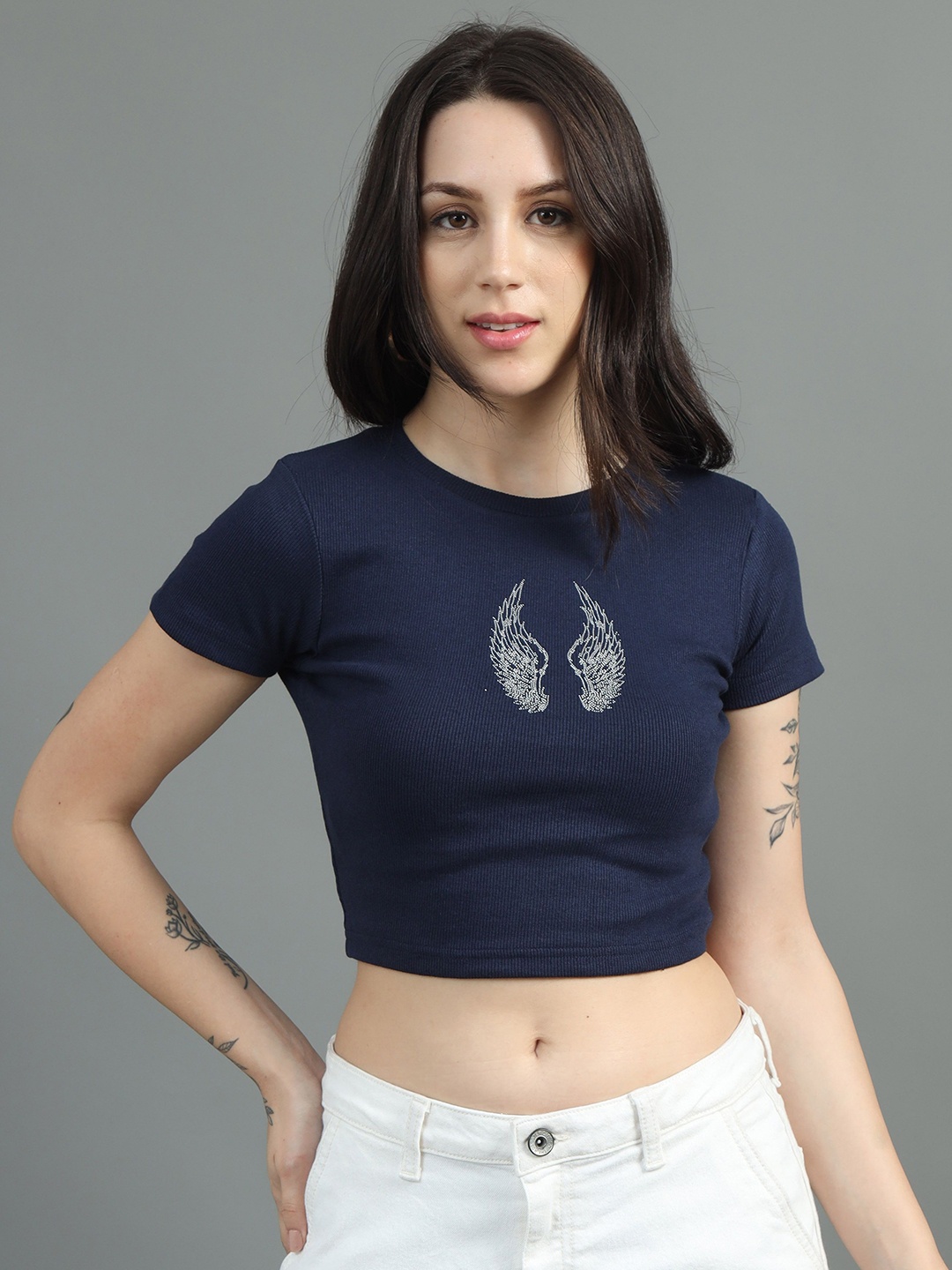 

sollobell Printed Cotton Crop Top, Blue
