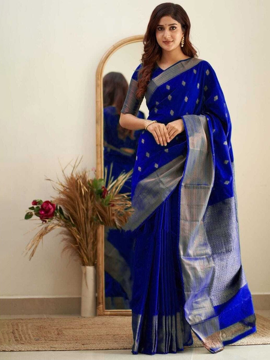 

Upalksh Woven Design Zari Pure Cotton Banarasi Saree, Blue