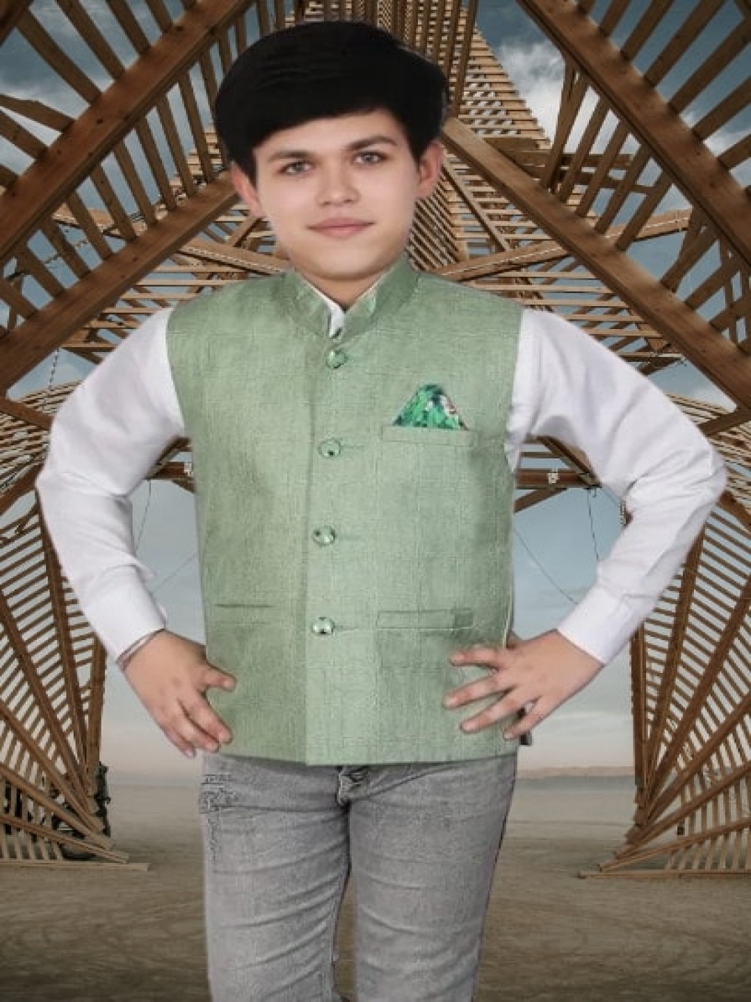 

Eliq Boys Corduroy Cotton Jute Waistcoat, Sea green