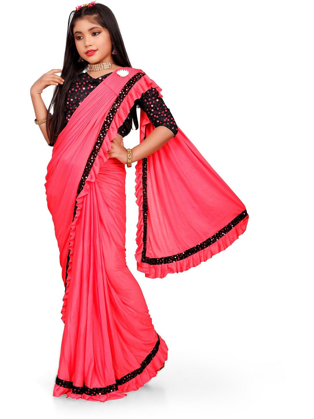 

Aika Embellished Sequinned Net Saree, Pink