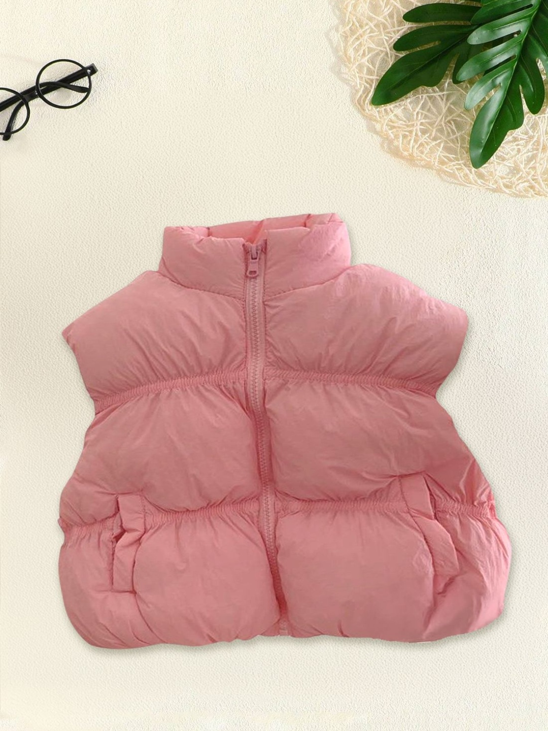 

FOREVER FRIDAY Girls Mock Collar Solid Cotton Casual Gilet Jacket, Pink