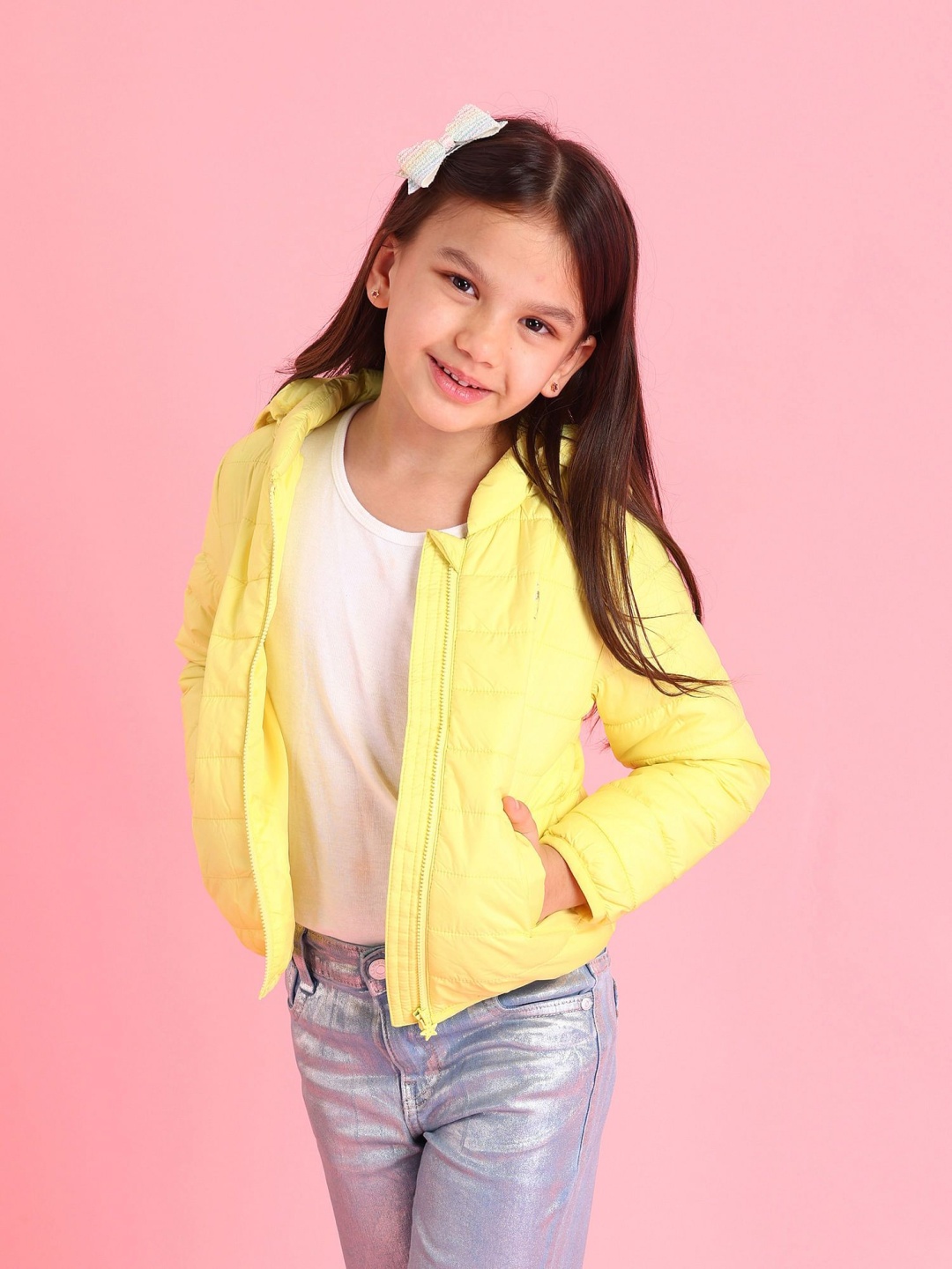

U.S. Polo Assn. Kids Girls Hooded Solid Casual Padded Jacket, Yellow
