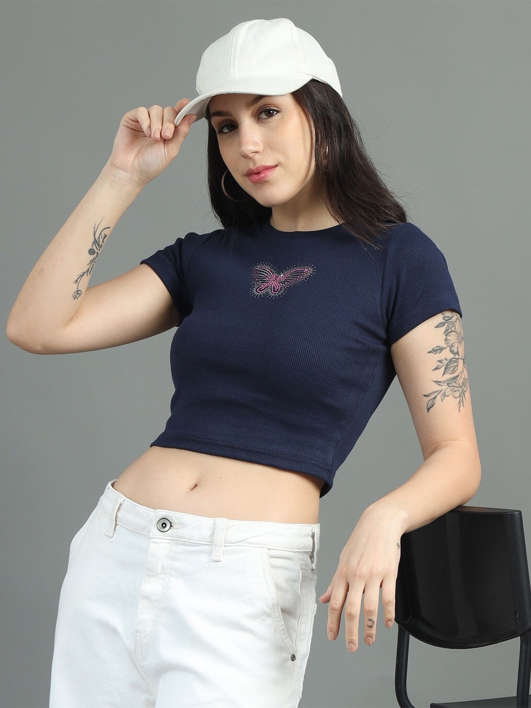

sollobell Embroidered Cotton Crop Top, Blue
