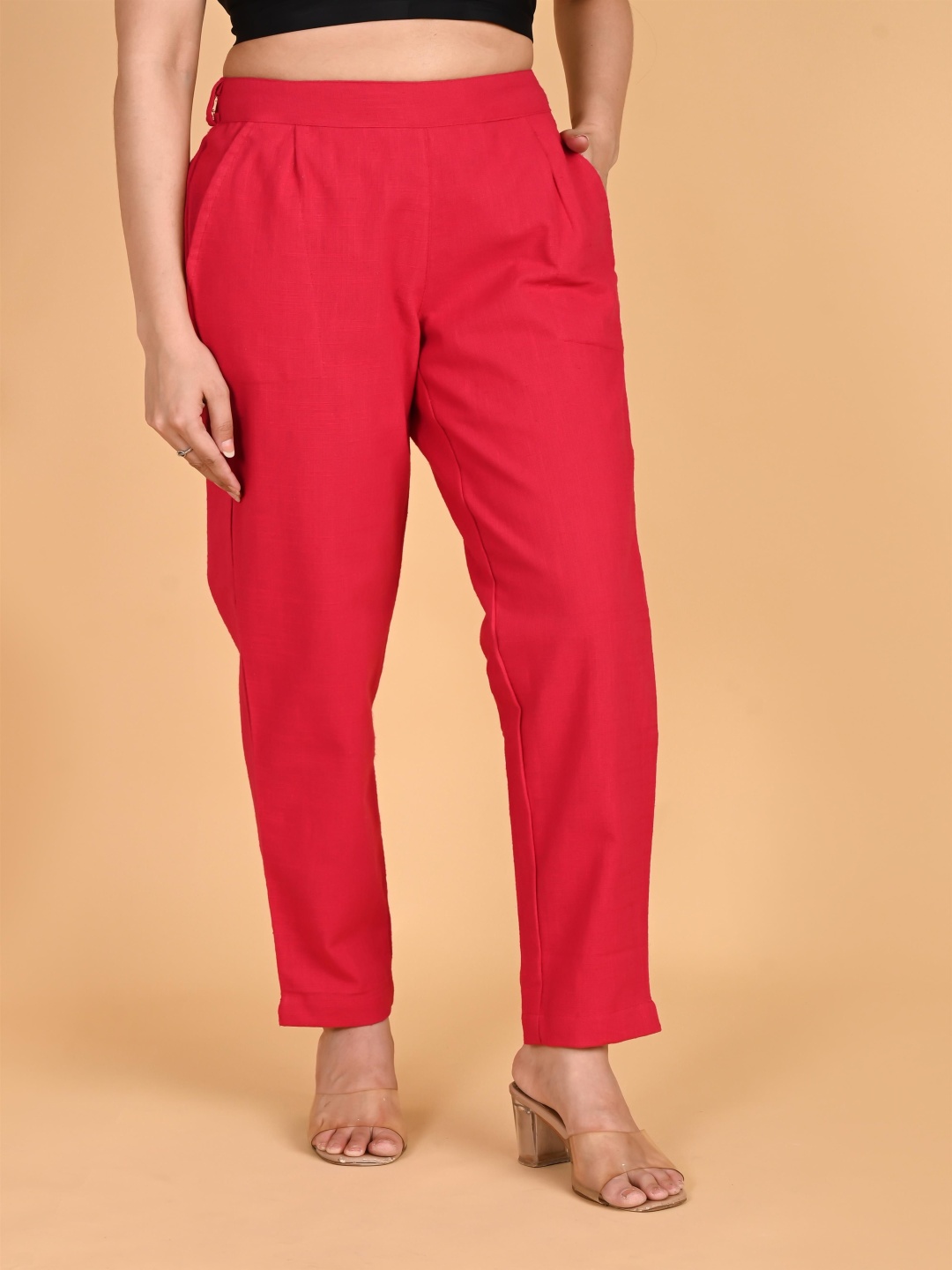 

SKYTICK Women Relaxed Regular Fit Mid-Rise Cotton Trouser, Red