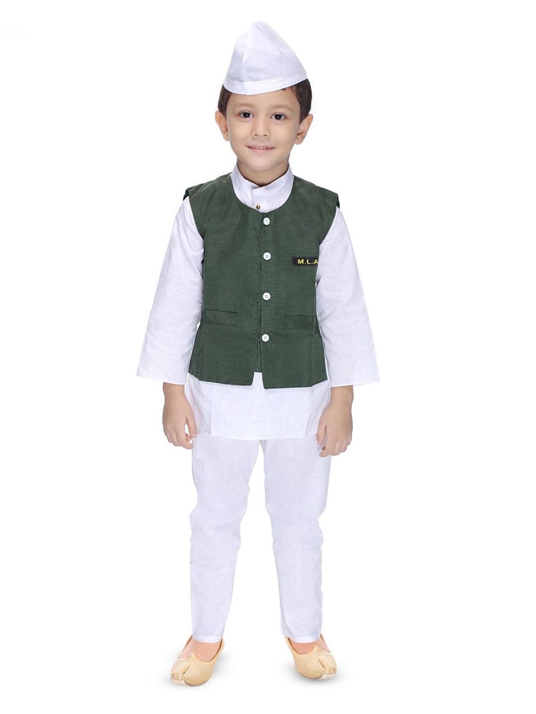 

Smuktar garments Boys Mandarin Collar Straight Kurta With Trousers & Nehru jacket, White