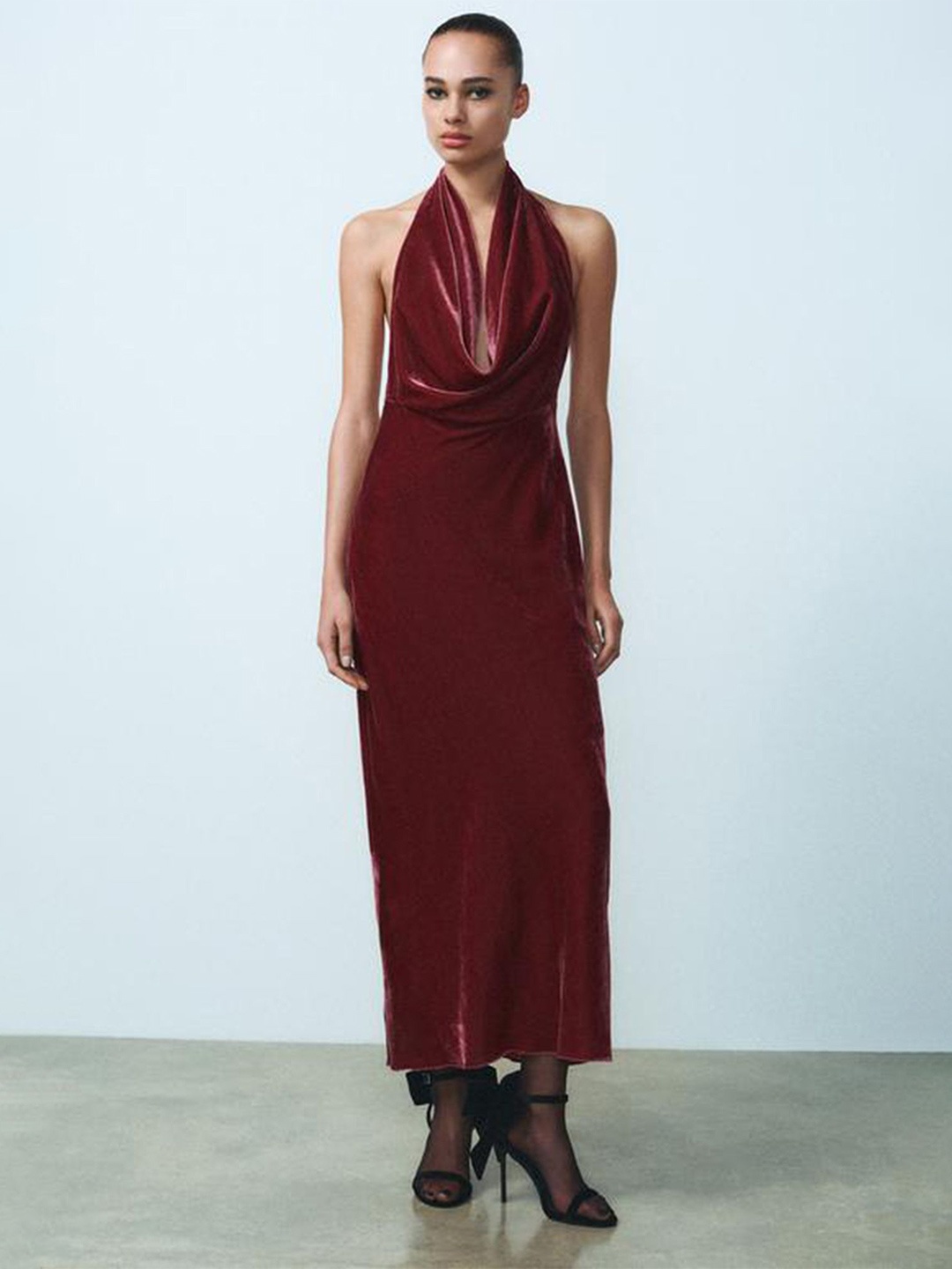 

LULU & SKY Halter Neck Maxi Dress, Red