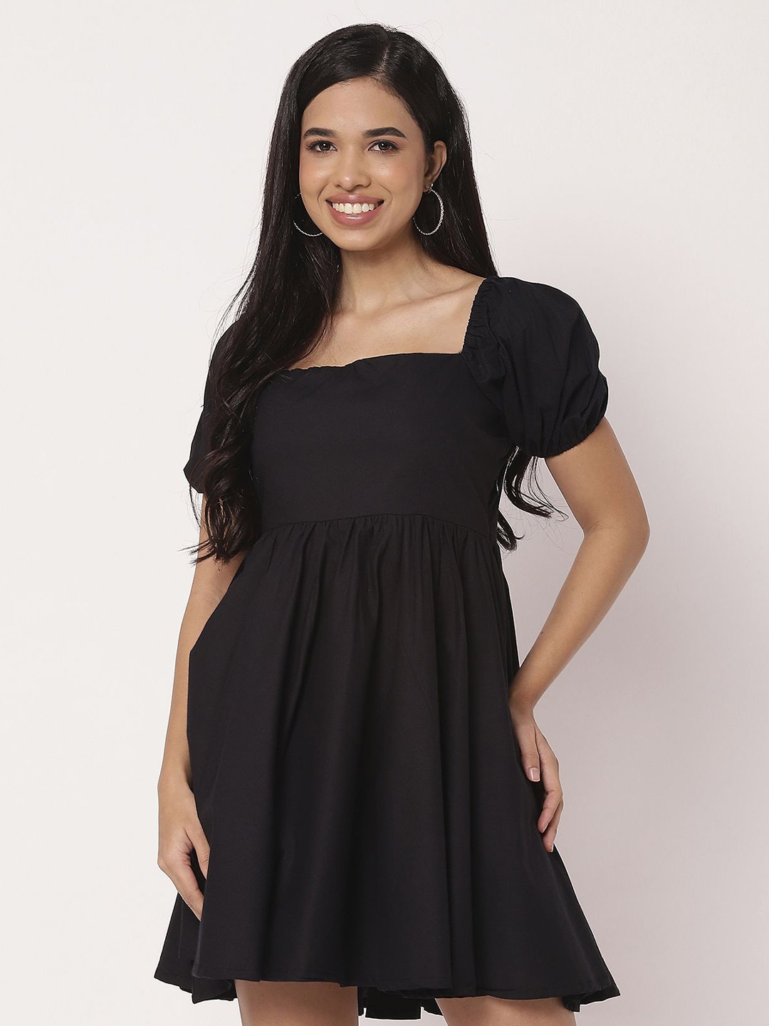 

Moomaya Puff Sleeve Fit & Flare Mini Dress, Black