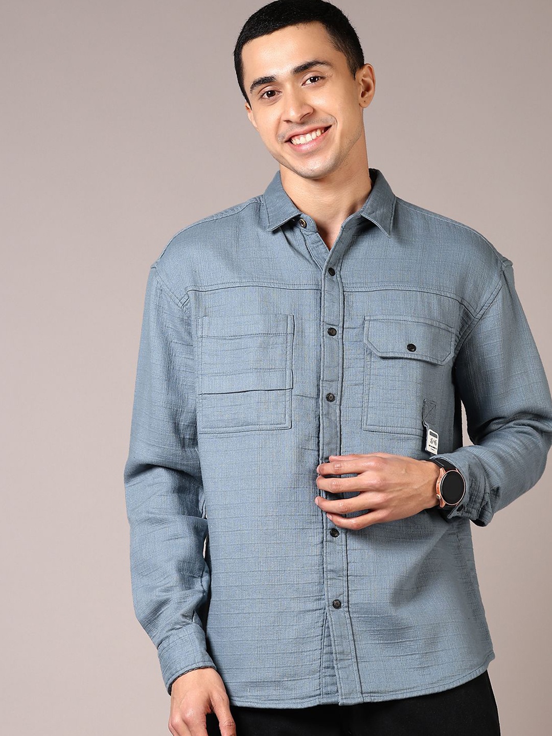 

V-Mart Men Spread Collar Solid Cotton Casual Shirt, Blue