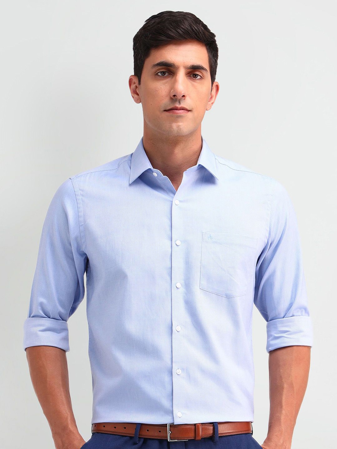 

Arrow Men Classic Slim Fit Spread Collar Solid Cotton Formal Shirt, Blue