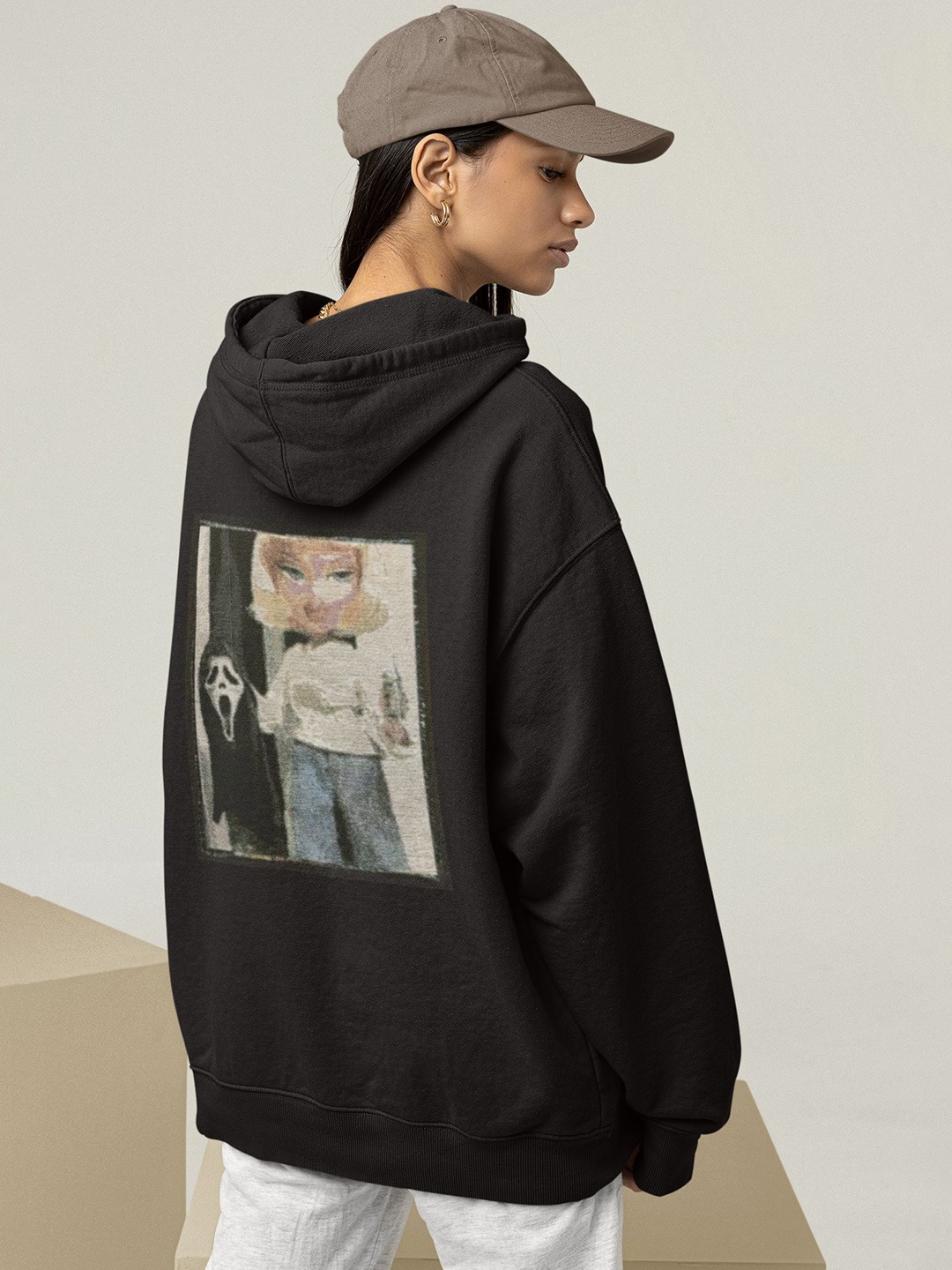 

TheBTclub Women Graphic Printed Cotton Hooded Sweatshirt, Black