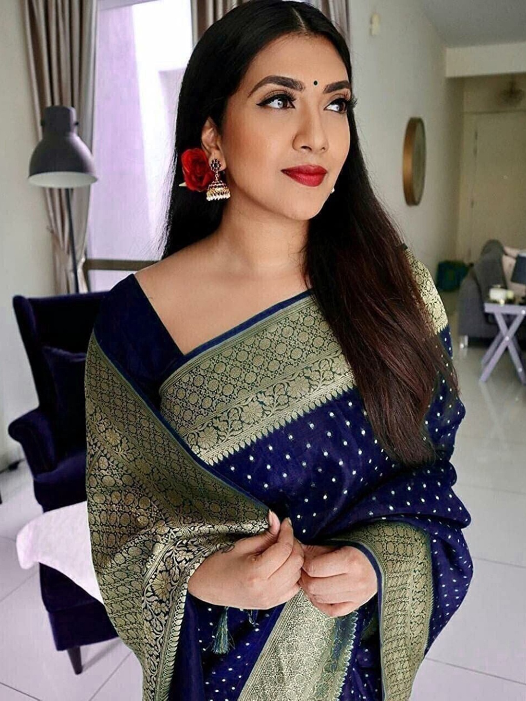 

Upalksh Ethnic Motifs Zari Pure Silk Paithani Saree, Blue