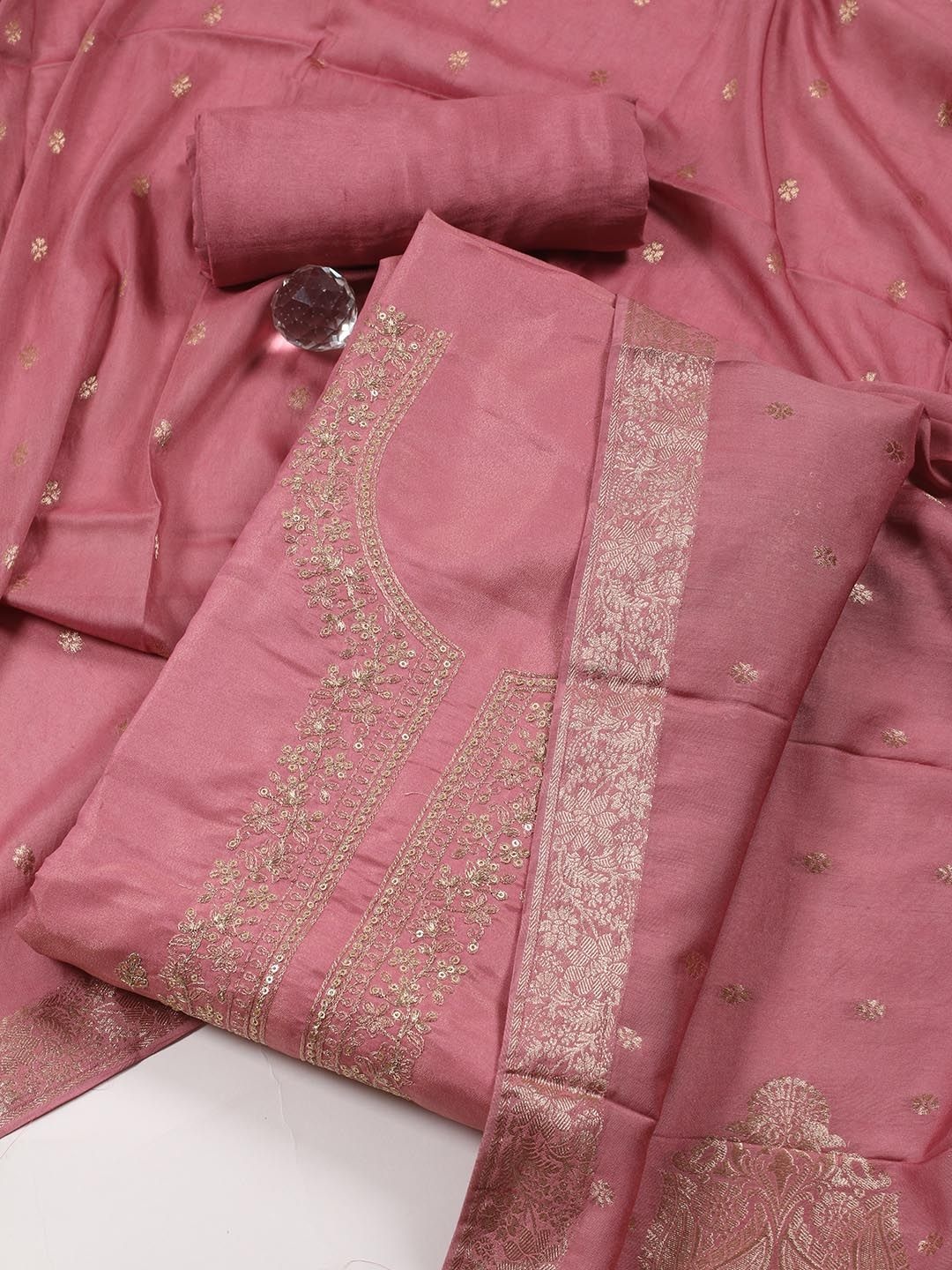 

Meena Bazaar Embroidered Unstitched Dress Material, Peach