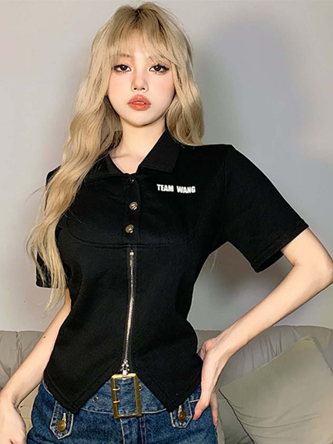 

StyleCast x Revolte Women Shirt Collar Shirt Style Top, Black