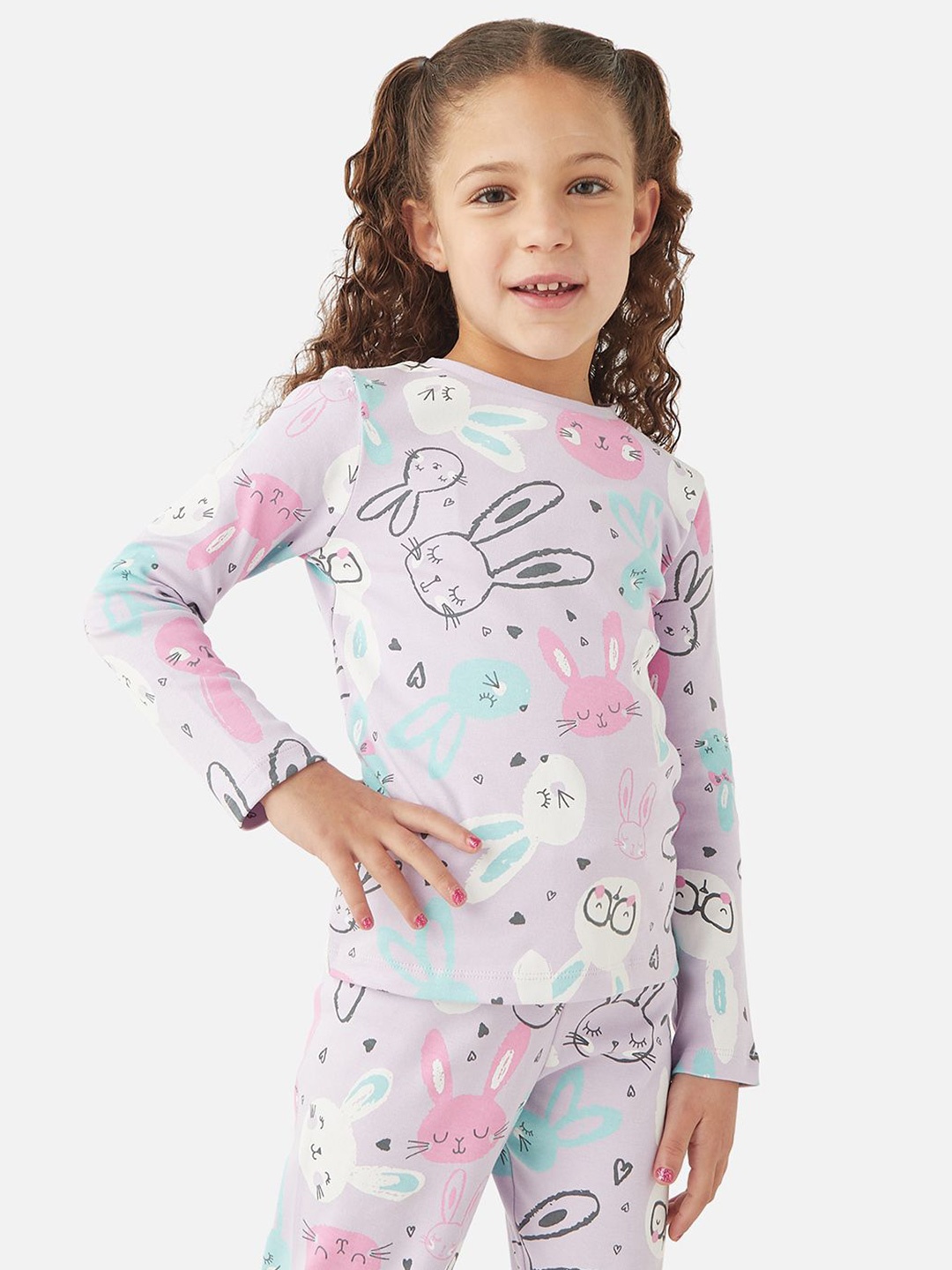 

Juniors by Babyshop Girls Printed Pure Cotton T-shirt With Pyjamas, Purple