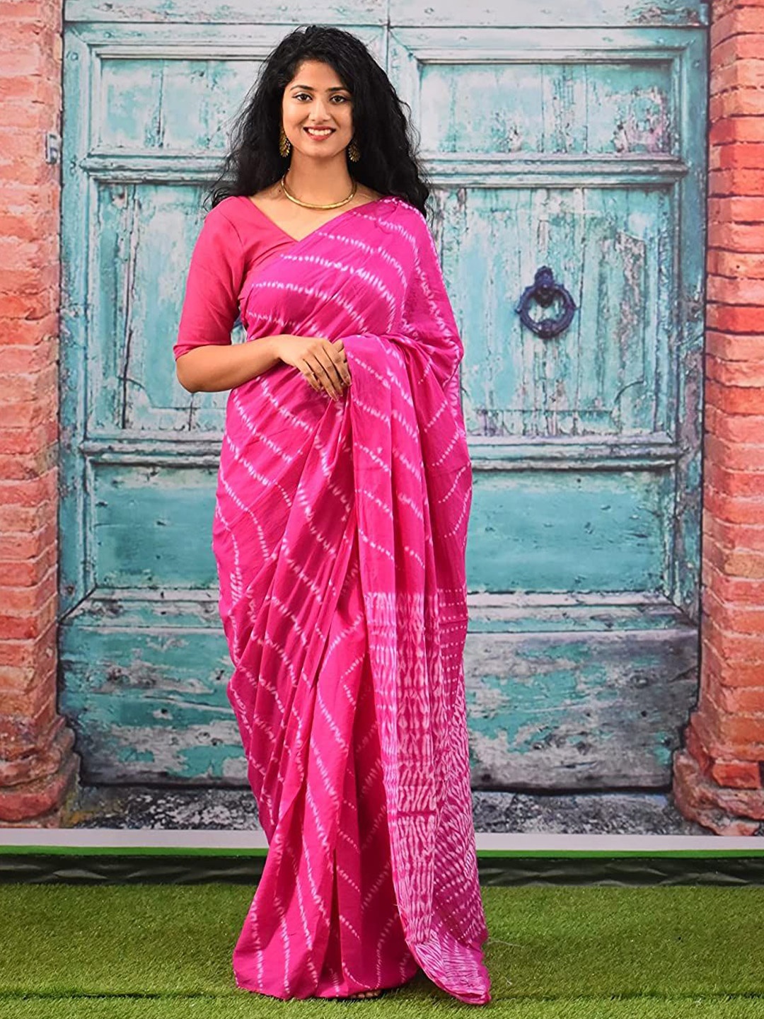 

Craft Musium Pure Cotton Bagru Saree, Pink