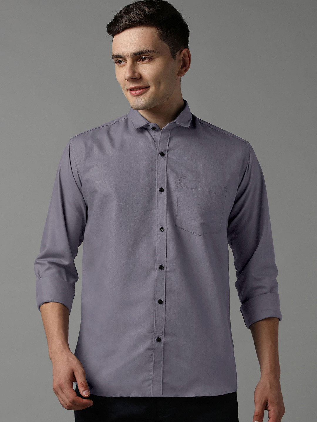 

WOXEN Men Original Fit Spread Collar Solid Cotton Formal Shirt, Grey