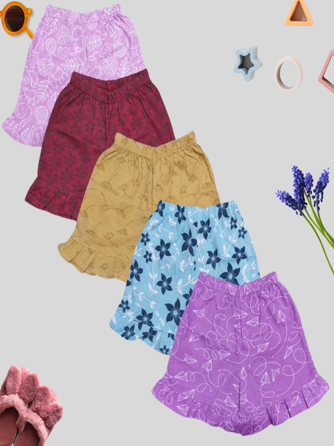

TotzTouch Girls Pack Of 5 Floral Printed Cycling Shorts, Multi