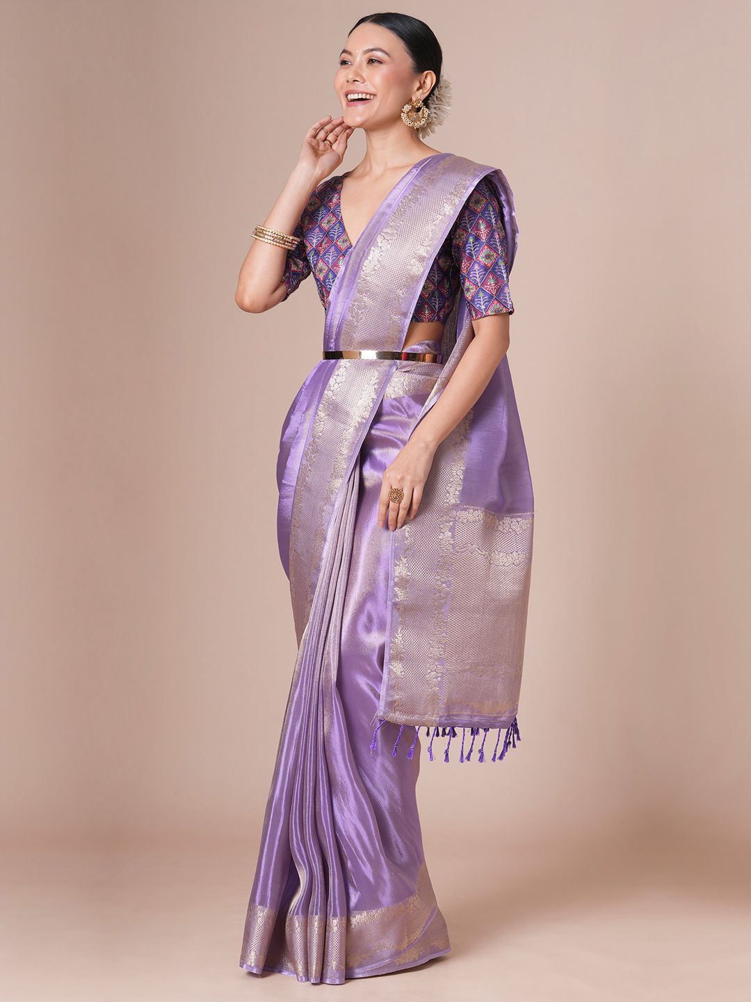 

House of Pataudi Ethnic Motifs Woven Design Saree, Lavender