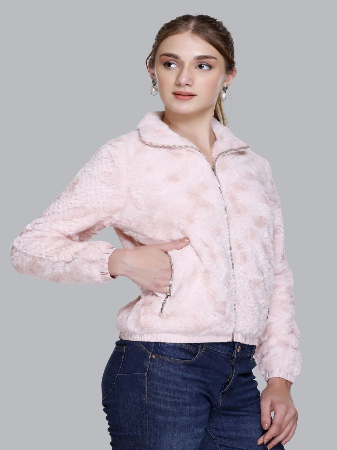 

DIONA Women Camouflage Woollen Bomber Jacket, Pink