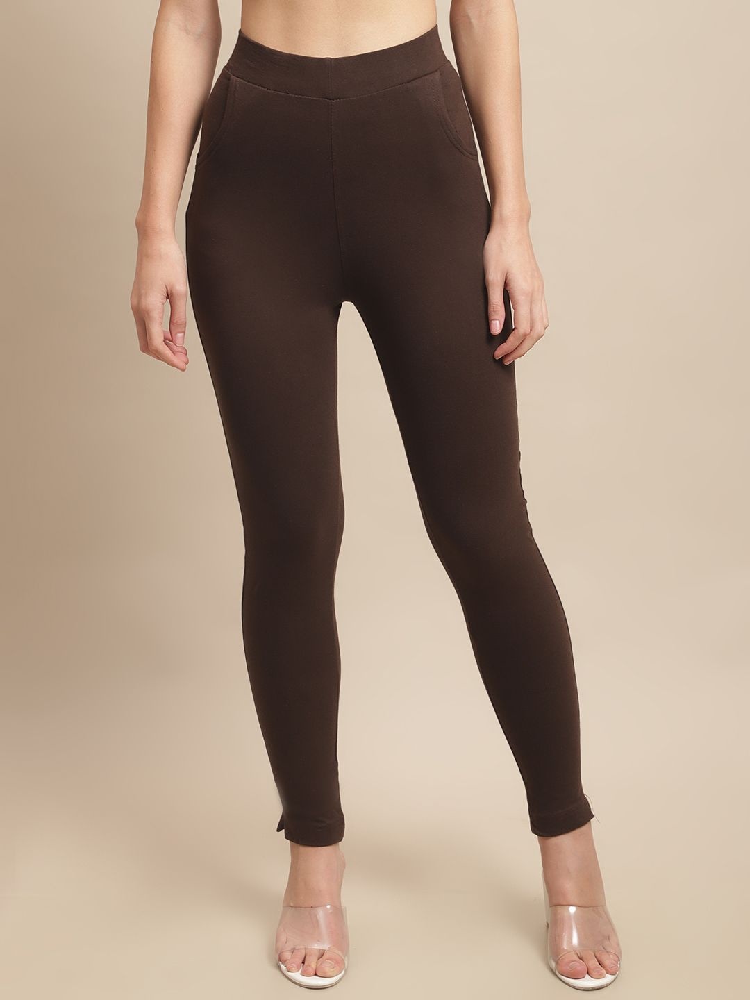 

Valles365 by S.C. Ankle Length Plus Cotton Legging with Pockets, Brown