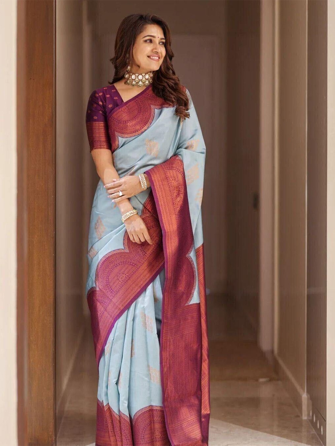 

Upalksh Woven Design Zari Kanjeevaram Saree, Blue
