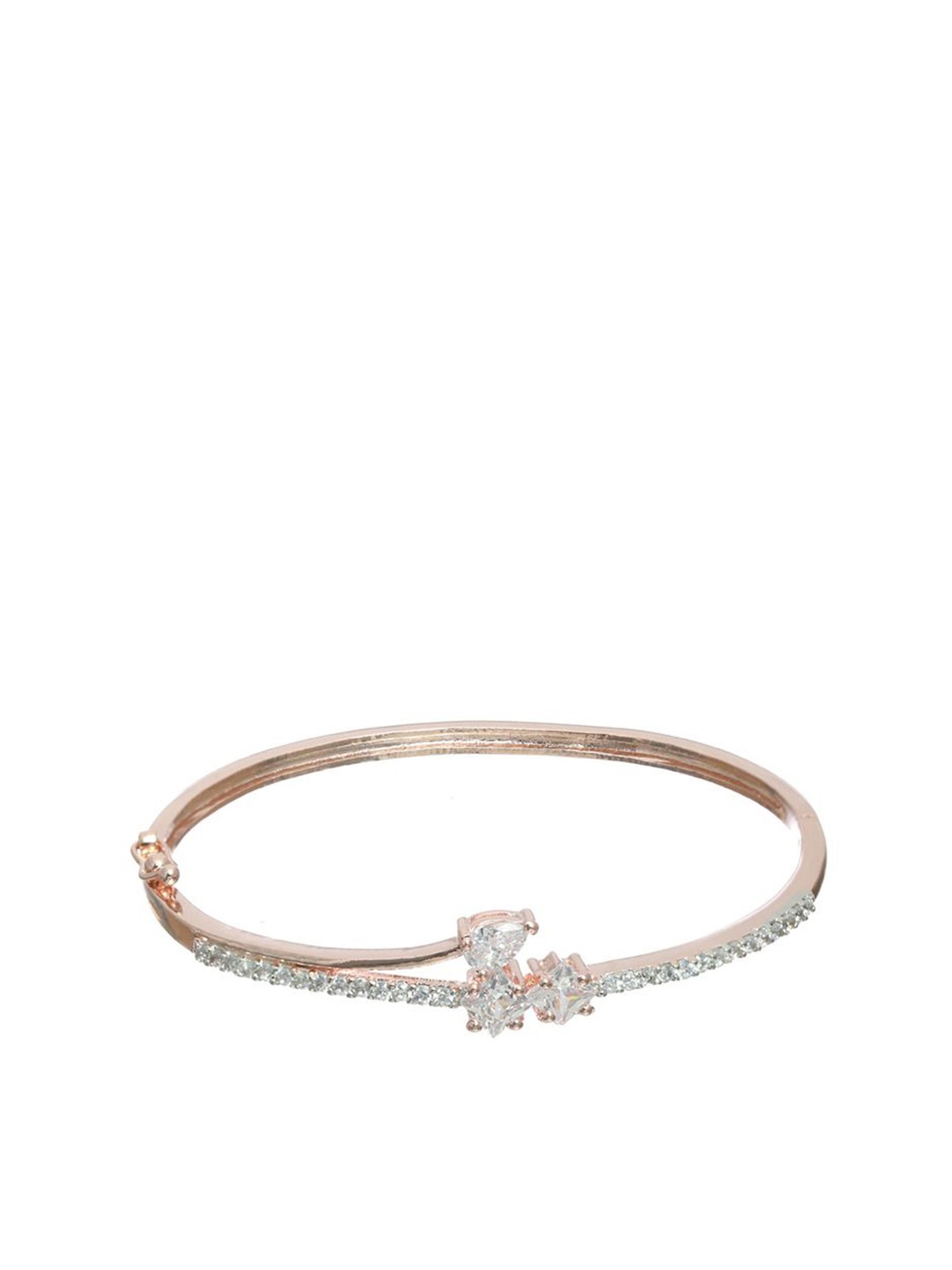 

Priyaasi Women Brass Gold-Plated American Diamond Bangle-Style Bracelet, Rose gold