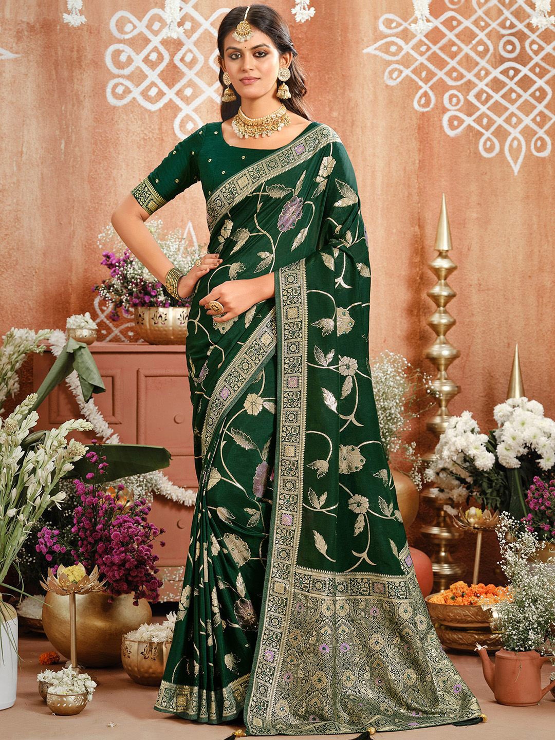 

Anouk Woven Design Zari Saree, Green