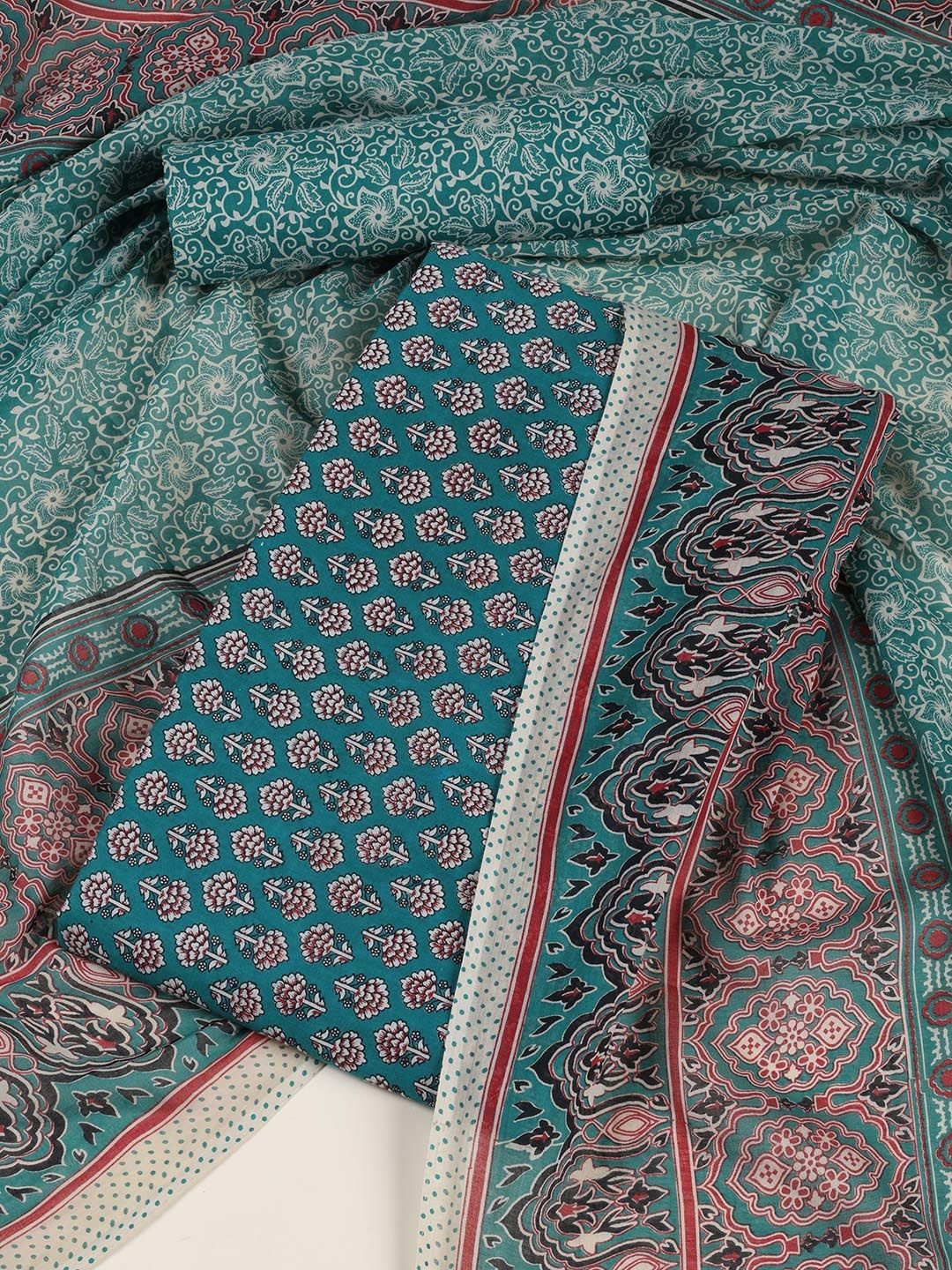 

Meena Bazaar Printed Unstitched Dress Material, Sea green