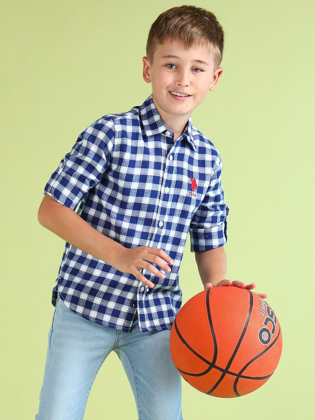 

U.S. Polo Assn. Kids Boys Classic Gingham Checks Opaque Checked Casual Shirt, Blue