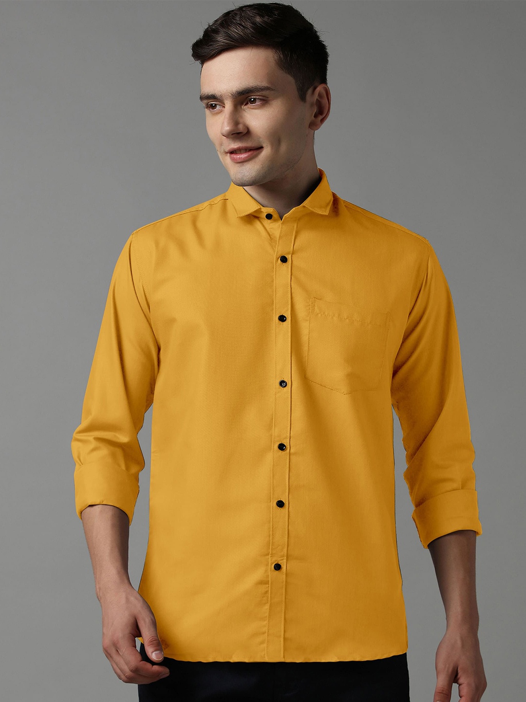 

WOXEN Men Original Fit Spread Collar Solid Cotton Formal Shirt, Yellow