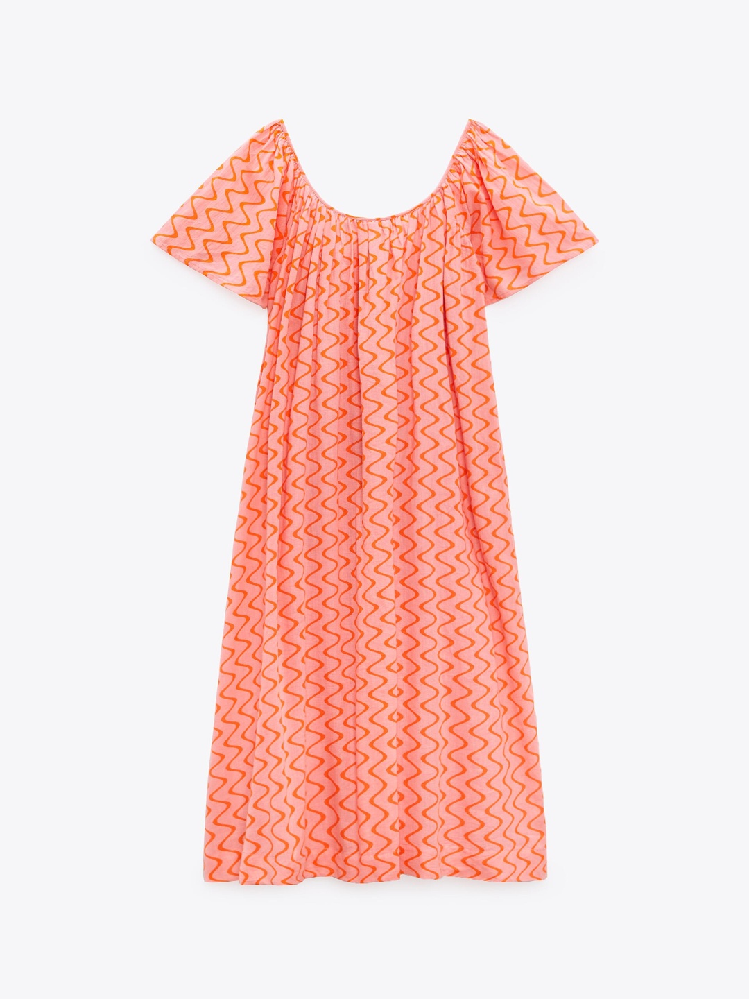 

ZARA Print Flared Sleeve A-Line Dress, Orange
