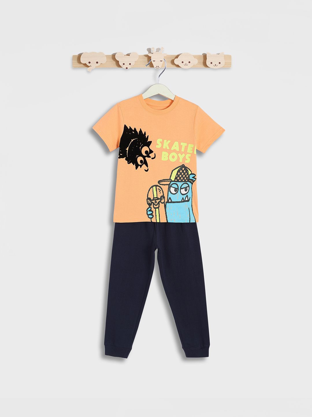 

Juniors by Babyshop Boys Printed Pure Cotton T-shirt With Joggers, Orange