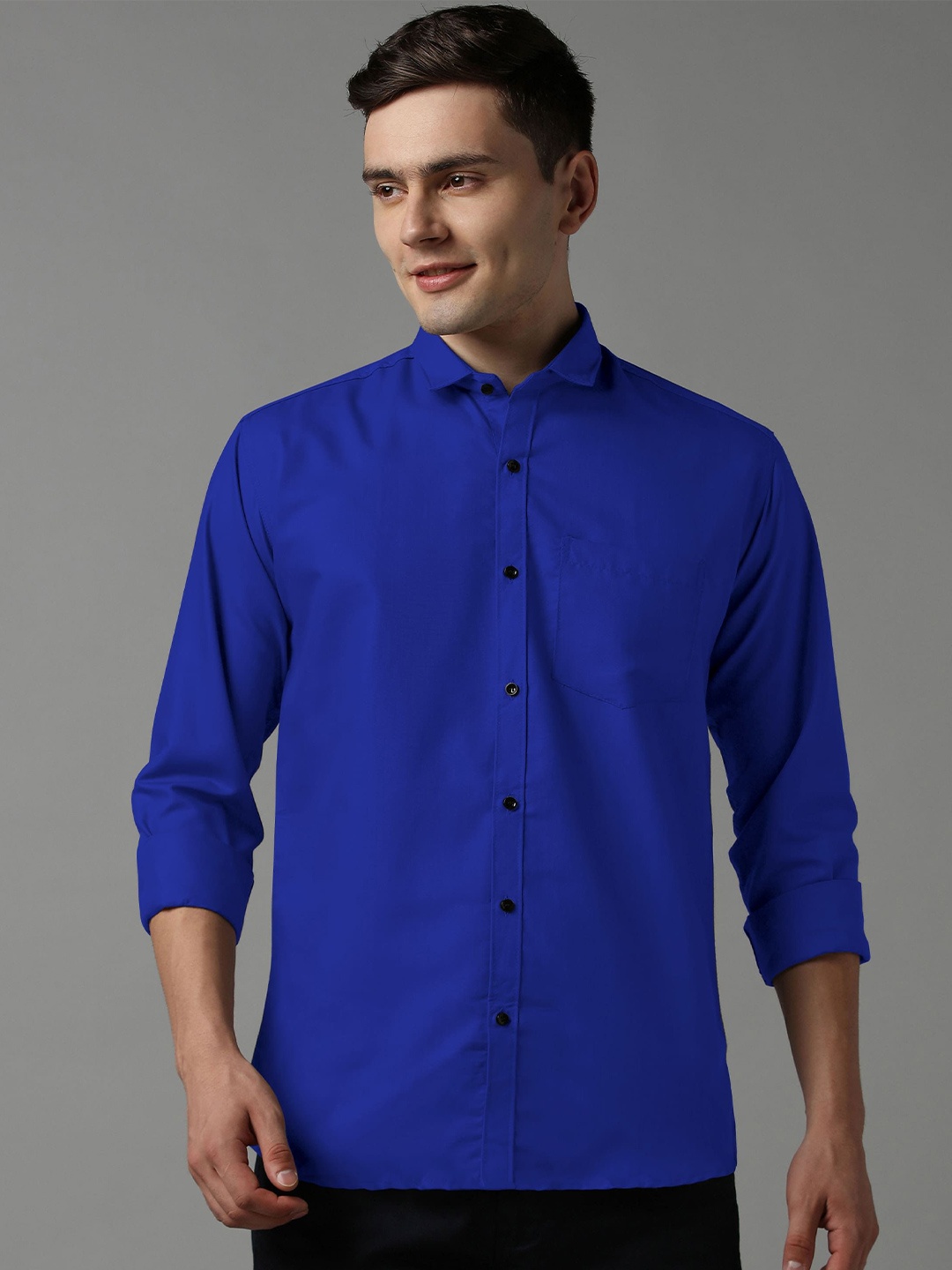 

WOXEN Men Original Fit Spread Collar Solid Cotton Formal Shirt, Blue