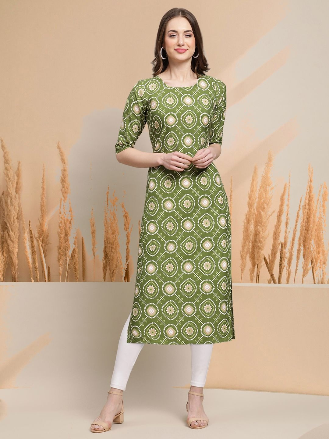 

7Threads Selection of 5 Ethnic Motifs Printed Round Neck Straight Kurtas, Multi