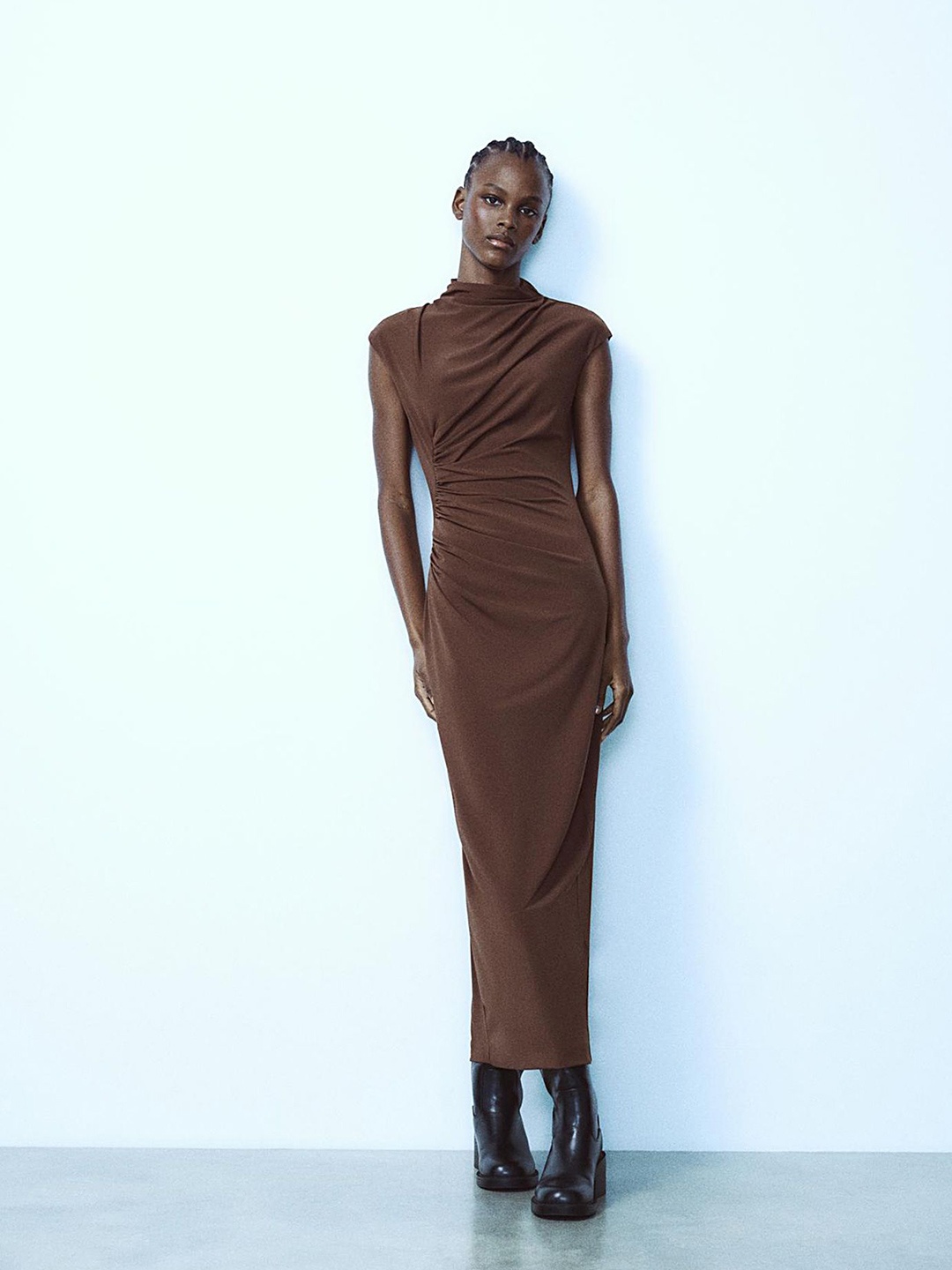 

LULU & SKY Women Mock Neck Sheath Maxi Dress, Brown