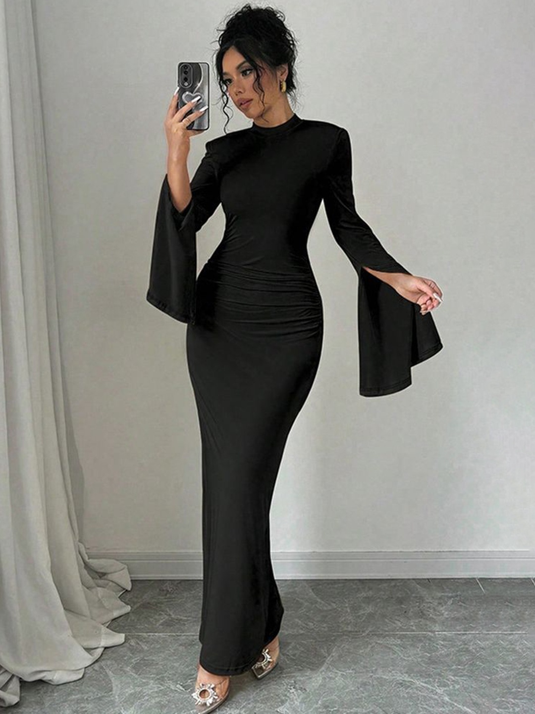 

LULU & SKY Women Slit Sleeves Maxi Dress, Black