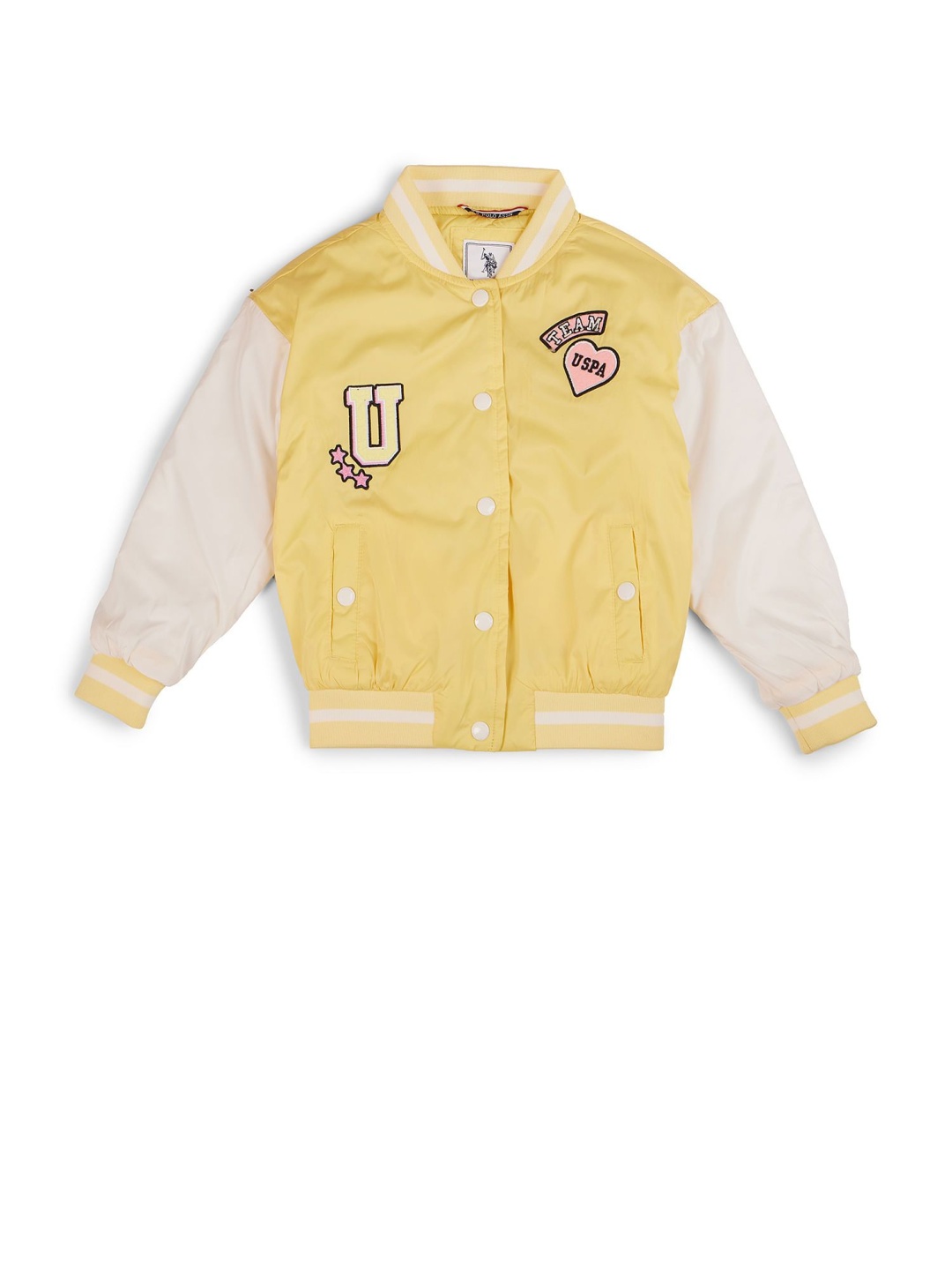 

U.S. Polo Assn. Kids Girls Stand Collar Colourblocked Casual Bomber Jacket, Yellow