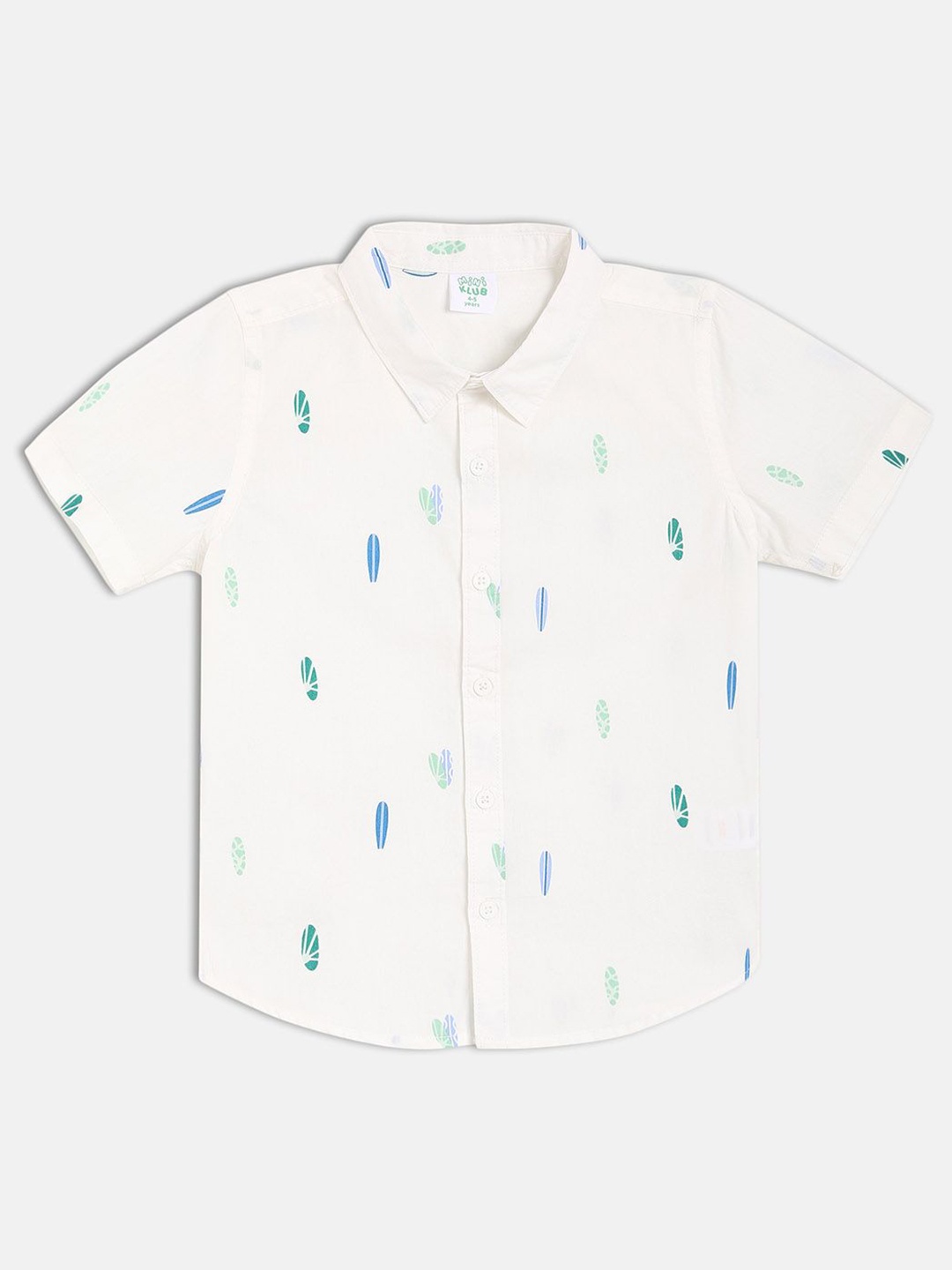 MINI KLUB Boys Spread Collar Conversational Printed Cotton Casual Shirt, White