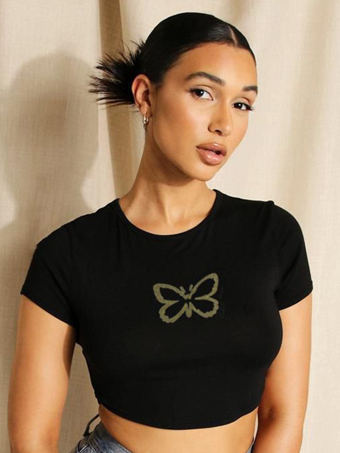 

sollobell Print Cotton Crop Top, Black