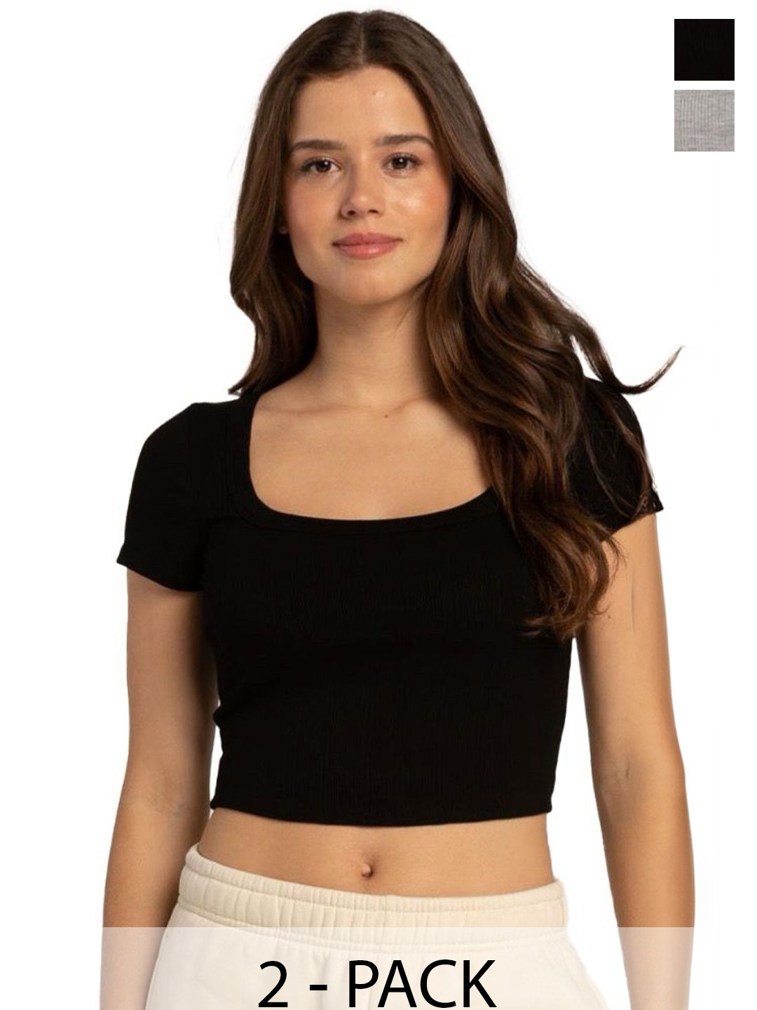 

sollobell Pack of 2 Cotton Crop Top, Black