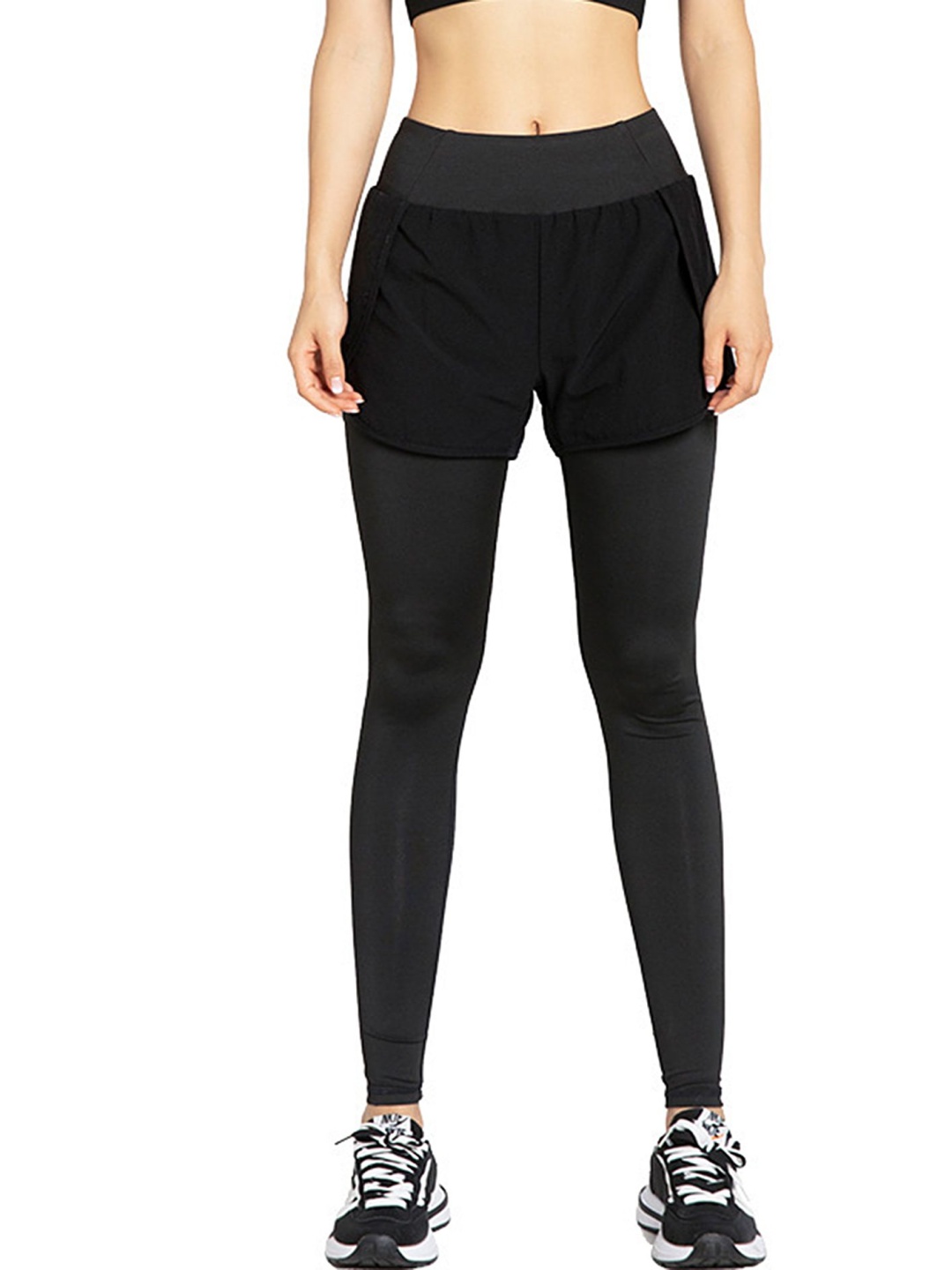 

LULU & SKY Women Activewear Tights With Attached Shorts, Black