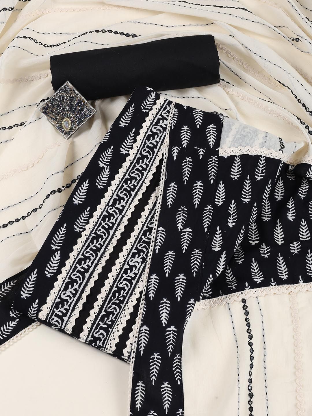 

Meena Bazaar Printed Unstitched Dress Material, Black
